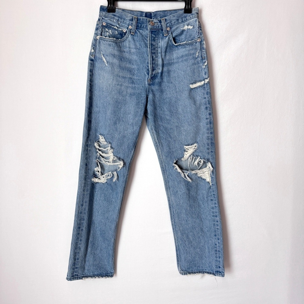 AGOLDE Jeans 90's Mid Rise Loose Fit Womens 26 Blue Distressed Denim